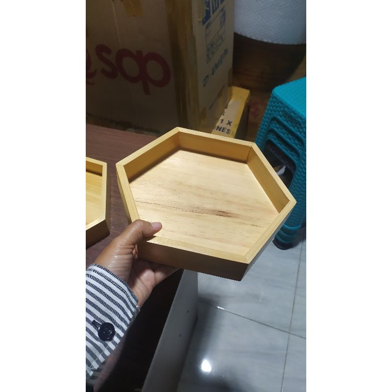 Baki Kayu Segi Enam /tray kayu/ Nampan kayu