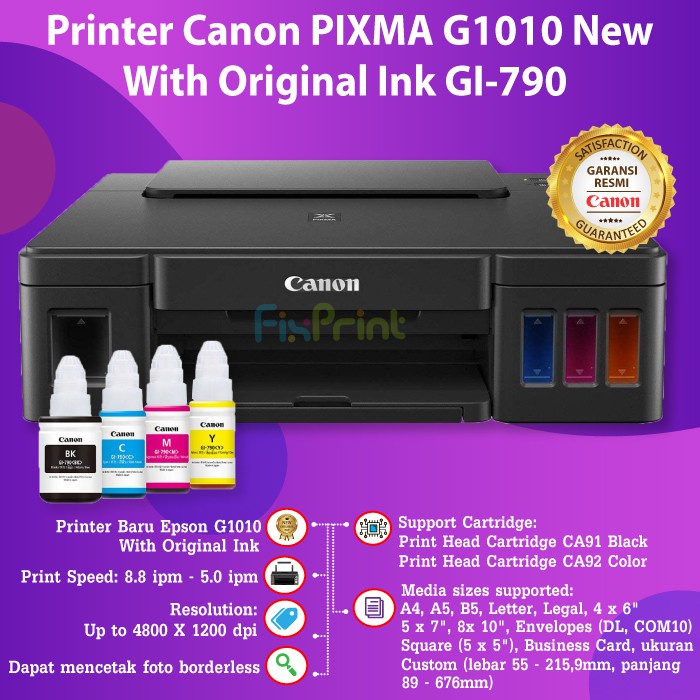 Printer Canon G1010 Ink Tank G-1010 Infus Pabrik Head CA91 CA92 Tinta GI790