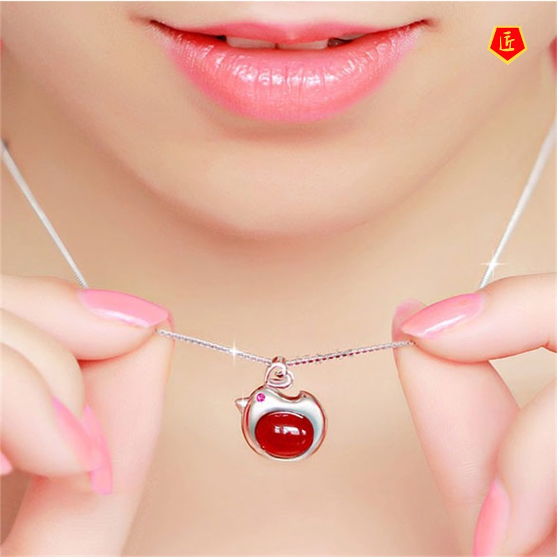 [Ready Stock]Red Agate Auspicious Rooster Necklace Fashion Simple