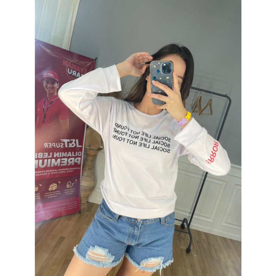 BEFAST - ZEC Sweater Wanita ANGDITA / Sweater Basic Social Life Not Found / Sweater Wanita Motif Tulisan / Sweater Kekinian / Sweater Modis