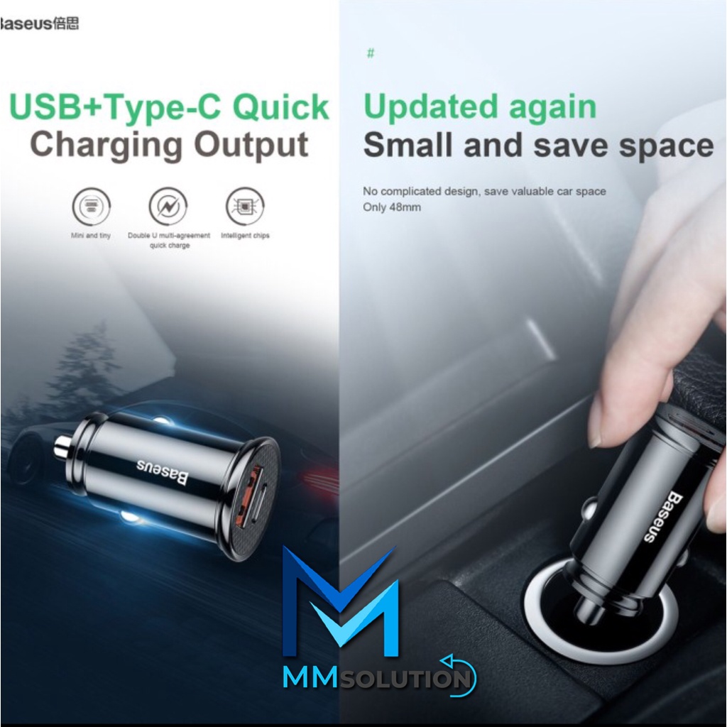 Baseus Car Charger Dual Port 5A 30W PPS PD QC 4.0 Fast  Usb &amp; Type C ORIGINAL