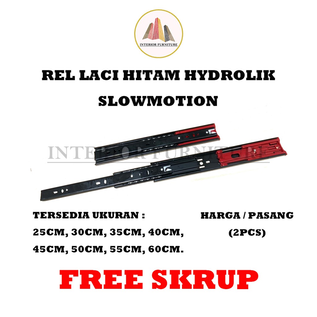 Rel Laci Slow Motion 45 cm Double Track Ball Bearing Full Extension.. Free Sekrup