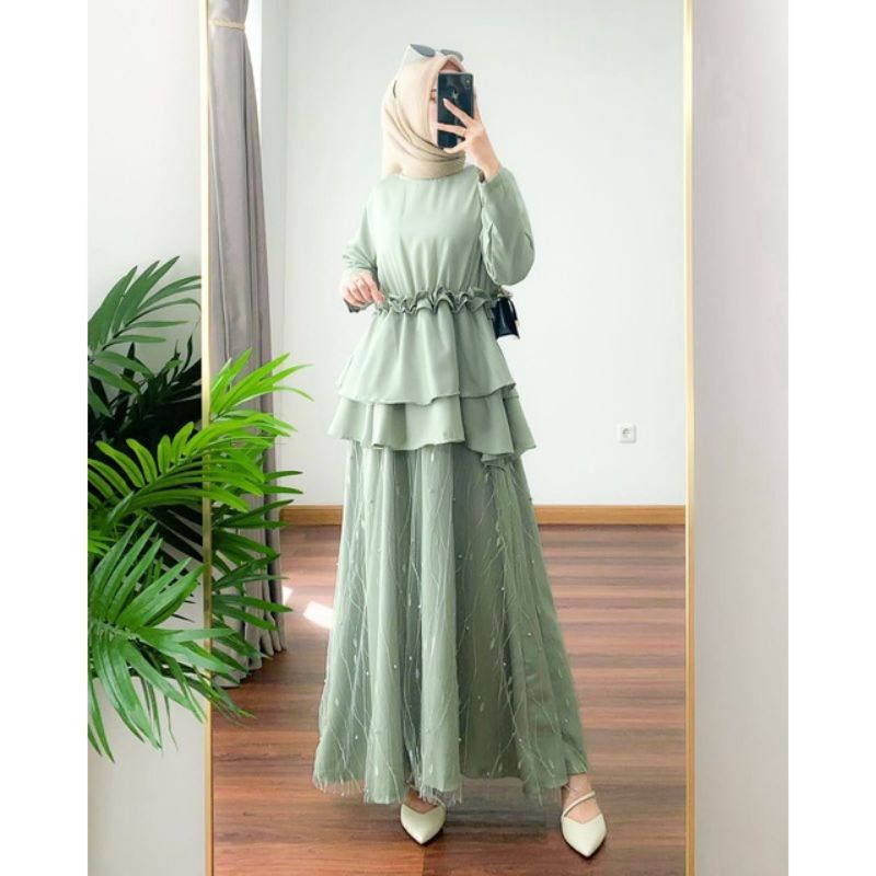 VIONA DRESS NEW ARRIVAL - Maxi Dress Kondangan  Gamis Brukat Tulle Mutiara / Dress Bridesmaid Kekinian / Baju Kondangan Wanita / Long Dress Outfit Wisuda