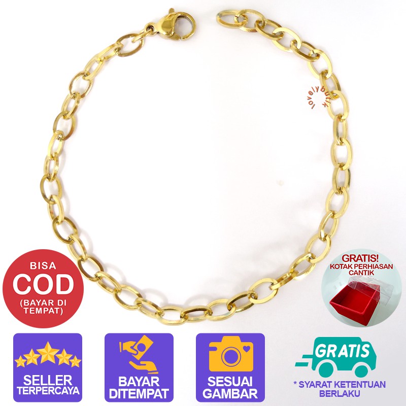 Lovelybutik Gelang Titanium Asli  Anti Luntur  Sans4 Gelang Titanium Wanita Uk.18 BONUS KOTAK