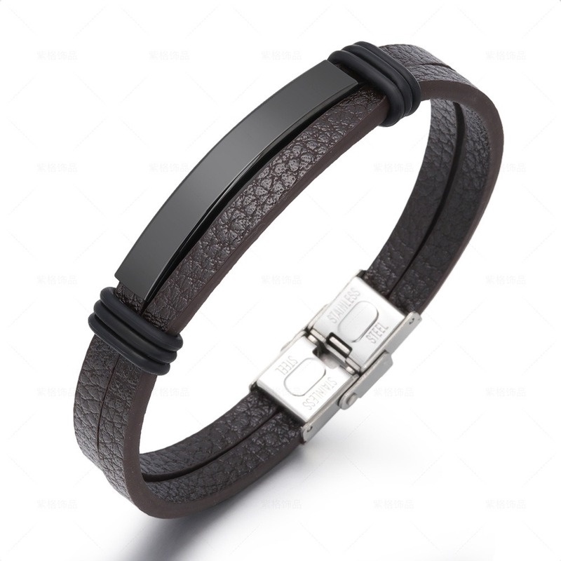 [Z H Perhiasan] Hip Hop Rock Retro Pria Fashion Gelang Kulit Stainless Steel Pesta Perhiasan Aksesoris