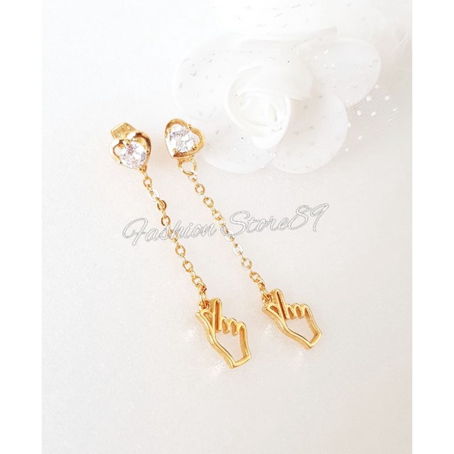 Anting Finger Heart Perhiasan lapis Emas 18k impor Xuping Yaxiya Anting jurai Finger Heart