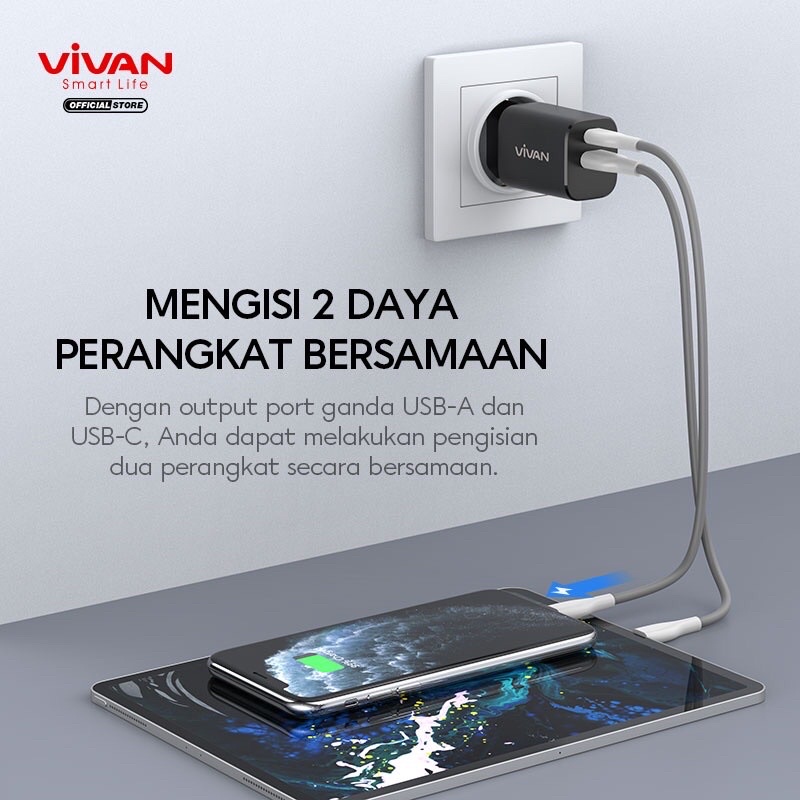 VIVAN Charger Original Fast Charging Power Super 30 Casan 3A Quick Charge 3.0 18W Garansi