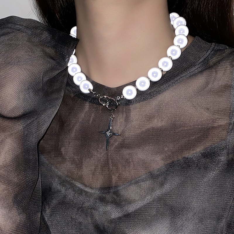 Cross Pearl Zircon Necklace Accessories Temperament Hip Hop Clavicle Chain