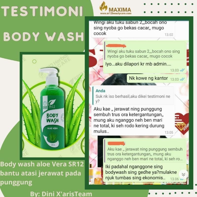 Body Wash Aloe Vera SR12 Sabun Mandi Keharuman Menyegarkan Kulit Bersih Halus dan Lembut