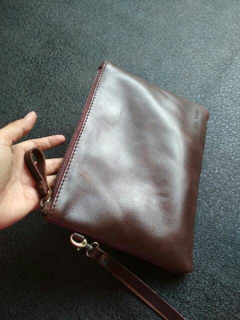 Dompet pouch kotak bahan kulit sapi asli 100% high quality bergaransi free custom nama