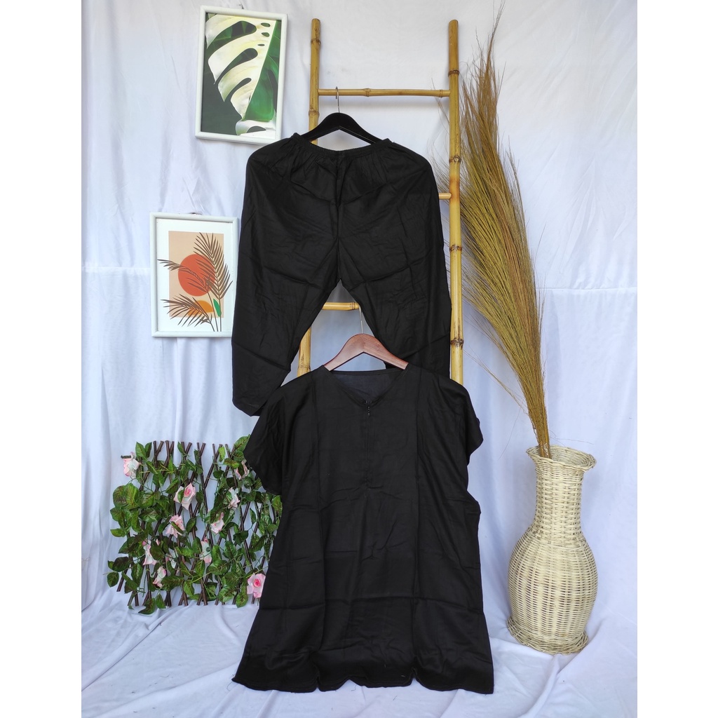 Piyama Busui Setelan Rayon Wanita Kekinian Pajamas Set Ld 120-Cln. Pendek Hitam