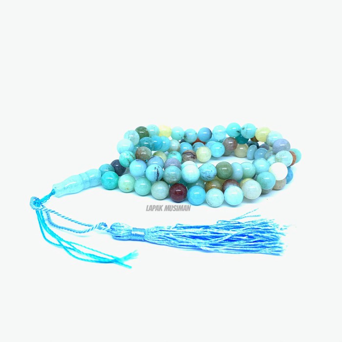 [Bayar di Tempat] Tasbih Batu Aquamarin Biru Laut Asli Natural