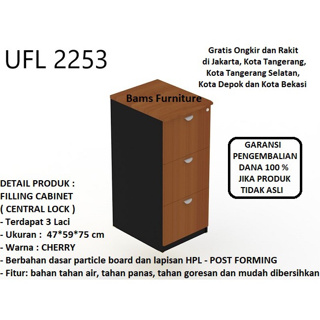 laci kerja laci filing kabinet laci kantor merek uno UFL2253 di jamin ori uk. 47x59x108 cm