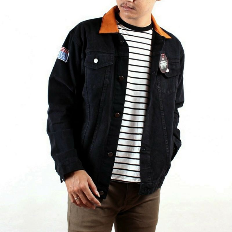 Jaket Jeans Dilan Hitam Logo Border