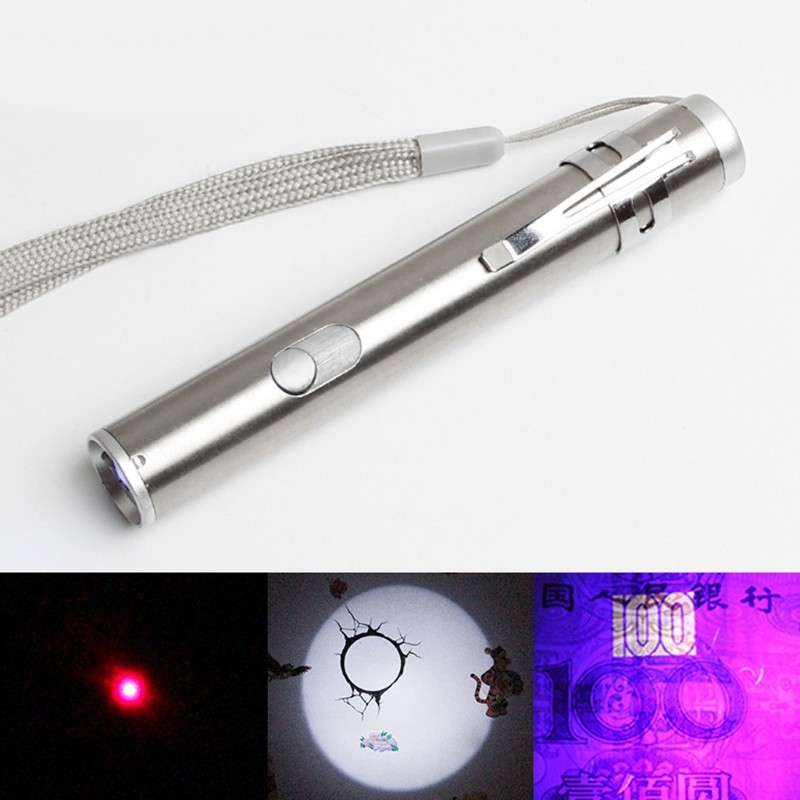 3in1 LED Laser Light Infrared USB Rechargeable UV Torch Pen