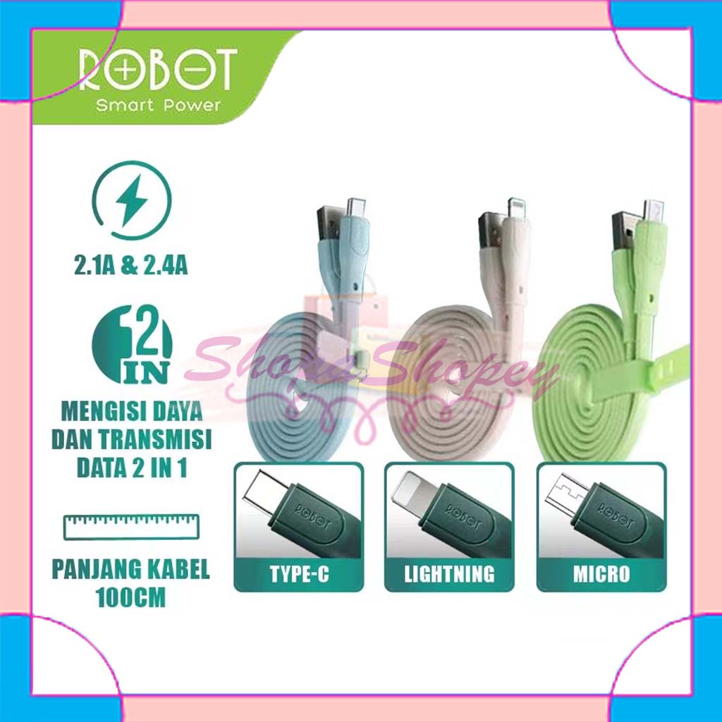 ROBOT Kabel Data RGC100/RGM100/RGL100 Android Iphone Lightning Type C Micro USB 1M Data Cable Original