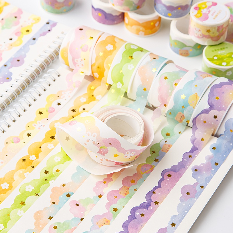 Stiker Tape Washi Motif Awan / Ombak Warna Bronze Panjang 3M Untuk Dekorasi Diary / Scrapbook DIY