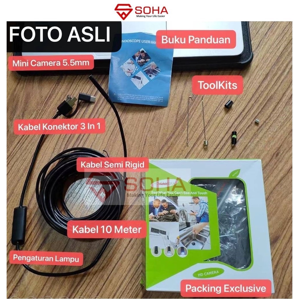 i15 Android USB Endoscope 5.5mm Camera Mini Kabel 10 Meter Semi Rigid Otoscope Borescope Inspection Waterproof Endoskopi Kamera