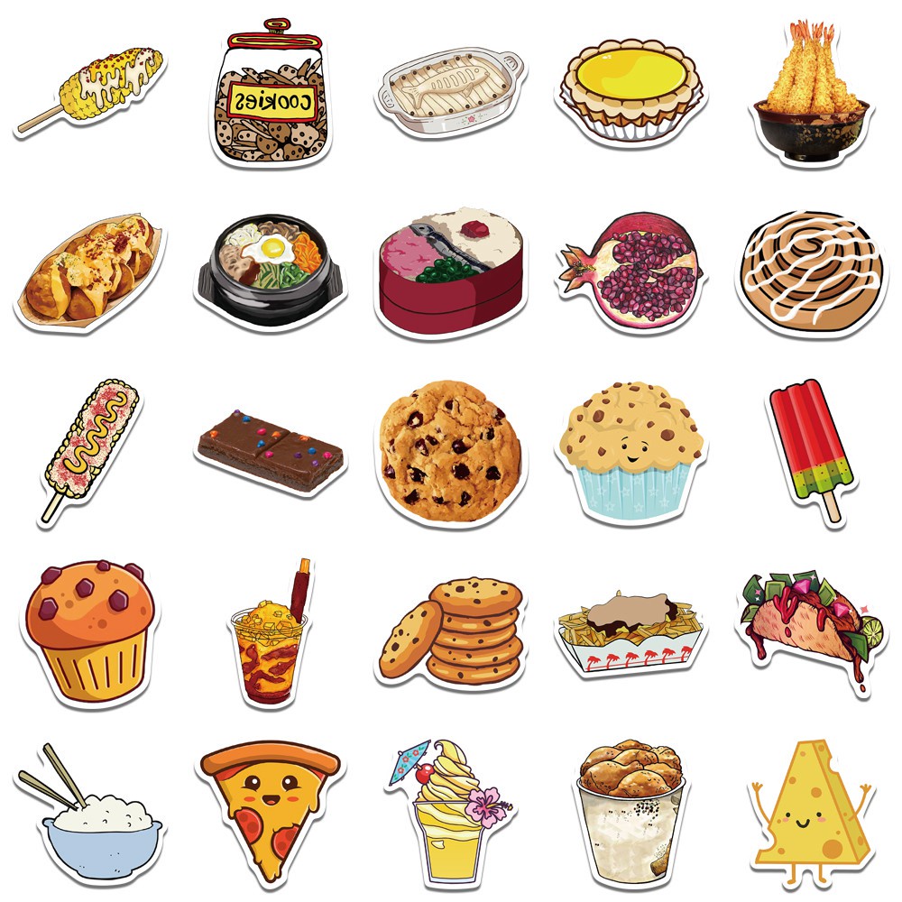 50PCS Self-made Stikers Hamburg Potato Pizza Food stickers Handbook Cute Fresh Diary Decorative Stationery Sticker