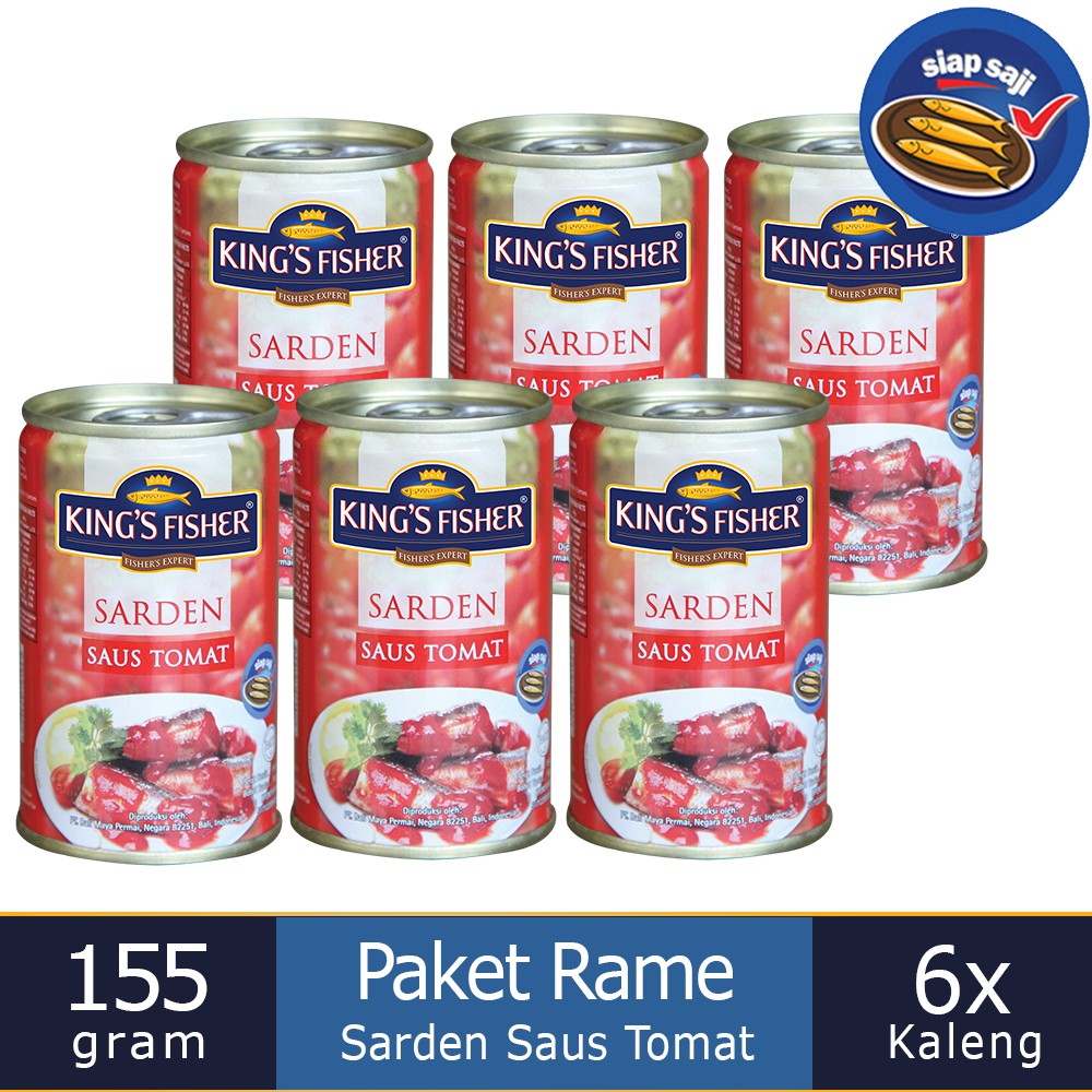 

King's Fisher Paket 6 pcs Sarden mini saus tomat Makanan Kaleng 155 gr