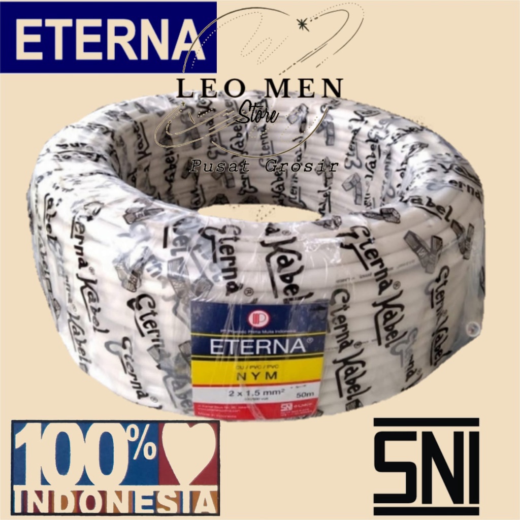 Kabel ETERNA NYM 2x1,5 mm~Kabel Listrik 2x1,5 mm Tembaga~Kabel Kawat 2x1,5 mm~NYM~Tembaga~Meteran