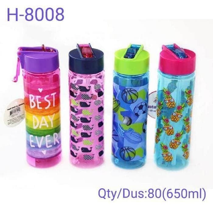 Botol Minum Plastik 650ml - Tempat Air Tumbler Sedotan H-8008 botol minum anak