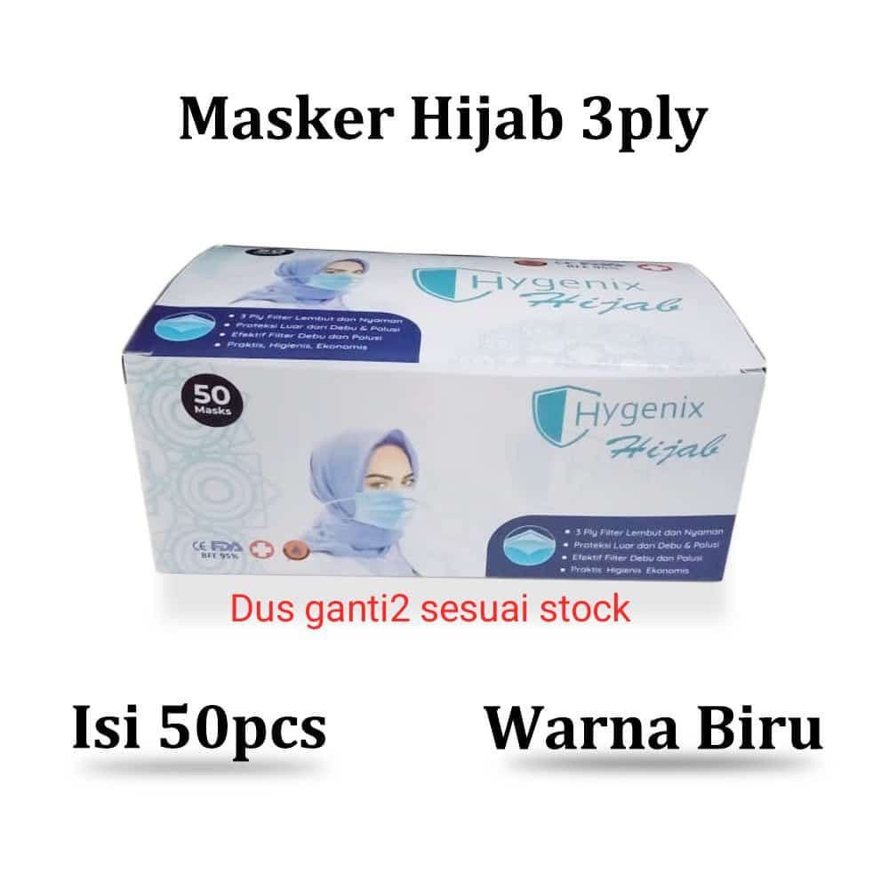 MASKER HIJAB &amp; MASKER HEADLOOP 3PLY DISPOSABLE FACE MASK 3 PLY ISI 50PCS MASKER HIJAB DAN CANTOL MEDIS 3PLY SEKALI PAKAI