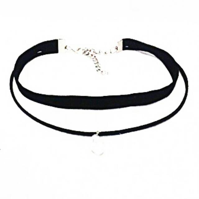 Double White Crystal Velvet Choker Necklace | Kalung Handmade Premium Collection