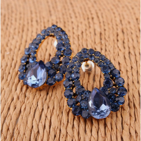 1 Pasang Anting Fashion Korea Model Stud Crystal Blue - E12