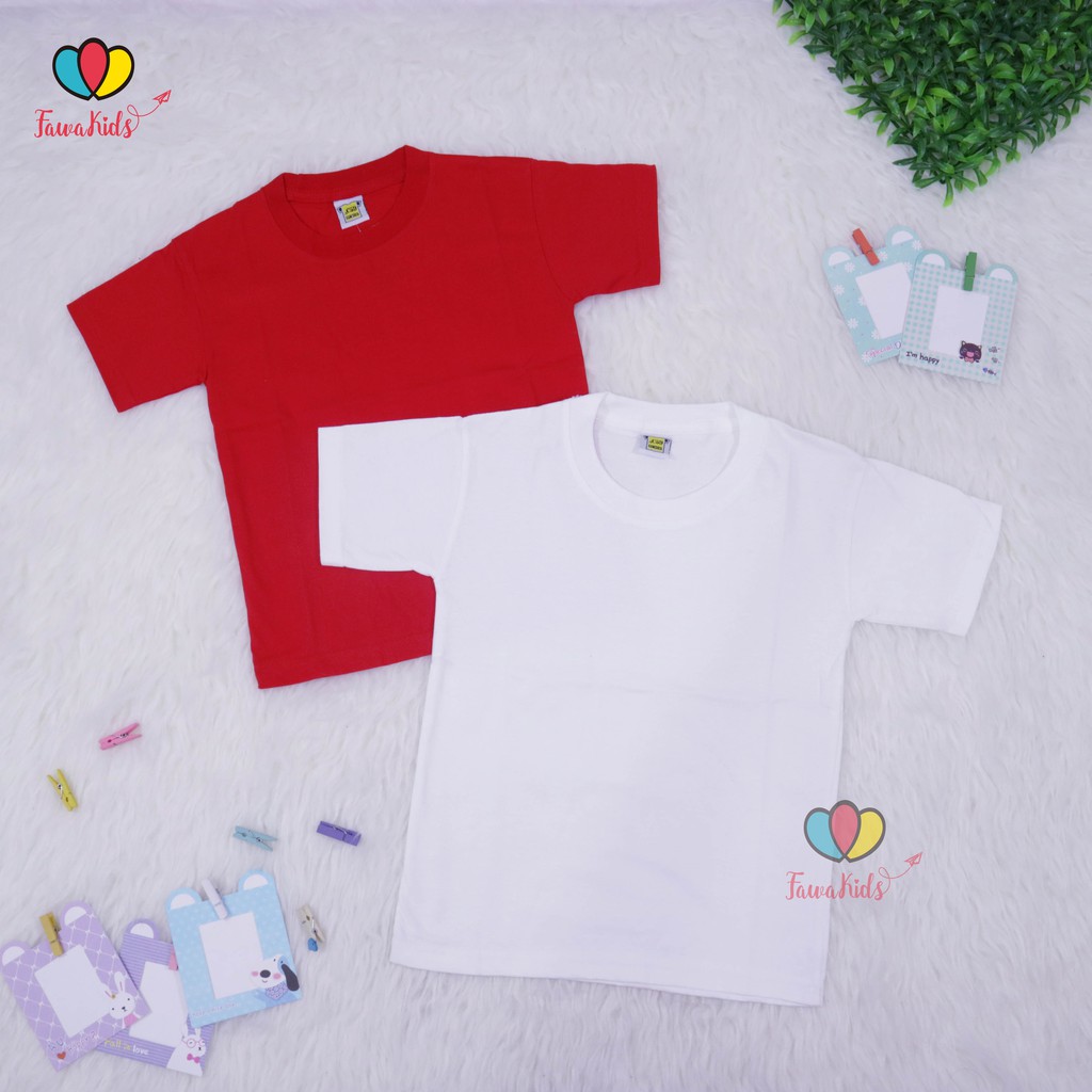 Kaos Merah Putih uk 2-10 Tahun / Polos Anak Baju Laki Perempuan Murah Atasan Lengan Oblong Agustusan