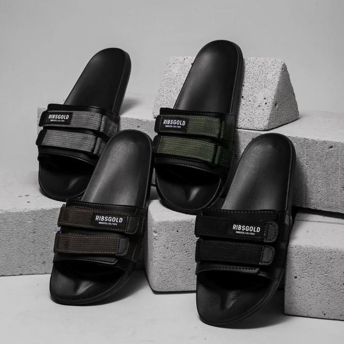Sandal | Ribsgold Sandal Slippers Flip Strap / Sandal Pria Slide Strap Hitam