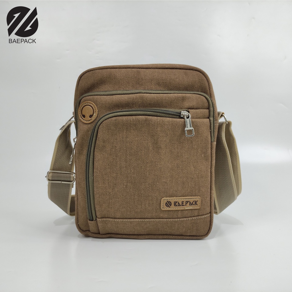 Tas Selempang Kanvas Cowok Dengan Lubang Headset Argo Brown Original Baepack / Tas Bahu Pria / Tas Canvas Terbaik Produsen Bandung