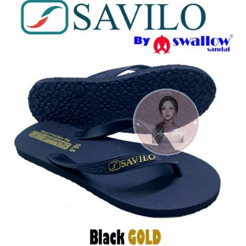 SANDAL JEPIT SAVILO SWALLOW WARNA HITAM EMAS/BLACK GOLD