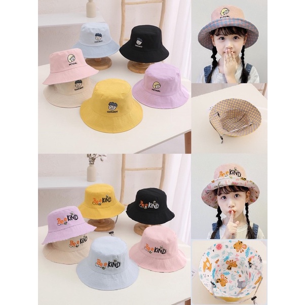 Topi Bucket Anak Laki Laki Perempuan  Lingkar 54 Bolak Balik Bee Kind Boy Girl