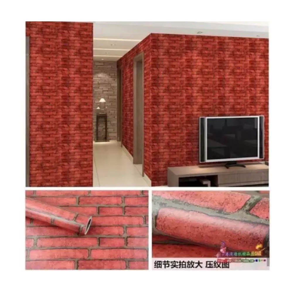 (COD) Gudang Wallpaper  Dinding kamar anti air Murah Dan Terbaik Motif Bata Merah Bahan PVC Premium (SUDAH ADA LEM)