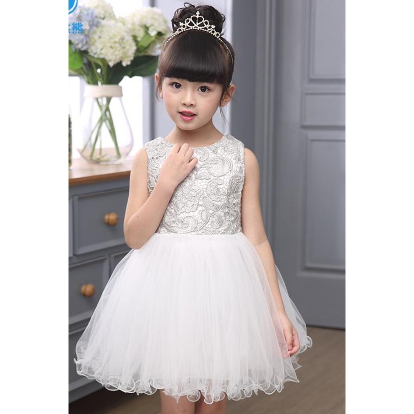 Dress anak balita toddler baju silver  brocade tutu  white 