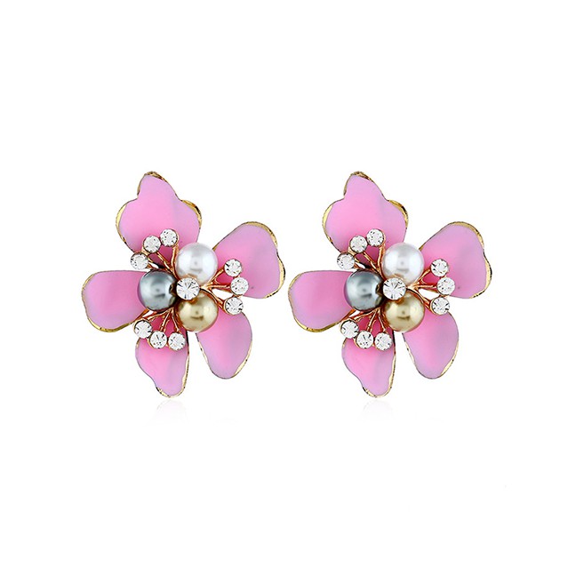 LRC Anting Tusuk Fashion Alloy Diamond Flower Earrings F36731