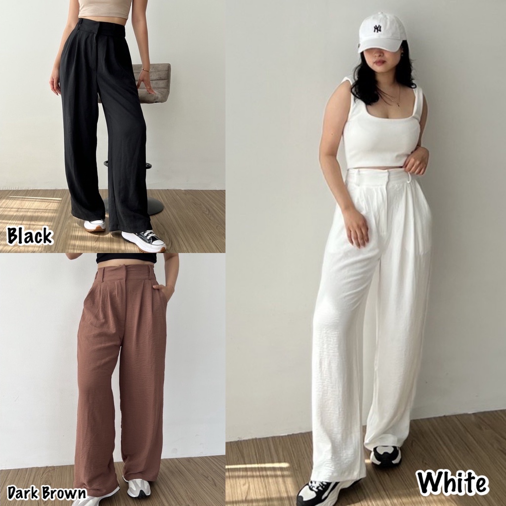 Trivela - Celana Kulot Crinkle Highwaist Wanita Loose Cullotes Pants 3412 - Hailey Loose Cullotes - SJJ