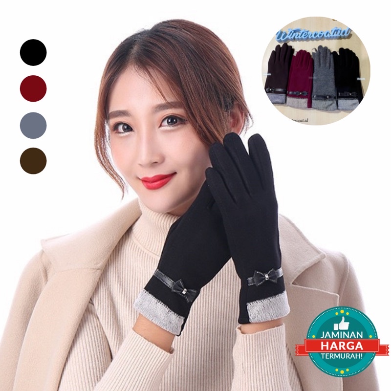 Sarung tangan musim dingin cewek wanita import Korea winter gloves women hangat touch screen pita