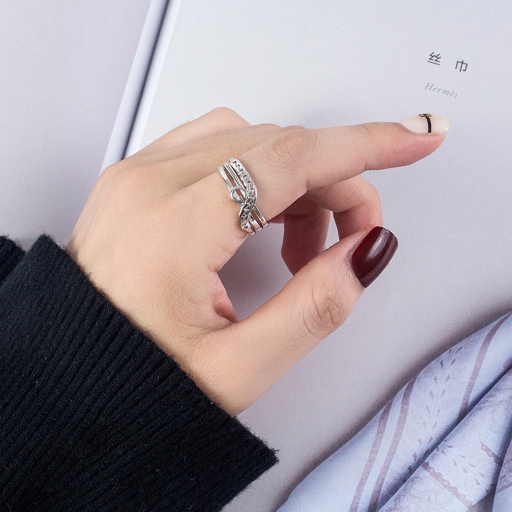 cincin perak 925 asli untuk wanita/Cincin yang Dapat Disesuaikan Kunci Jalinan Perhiasan Retro