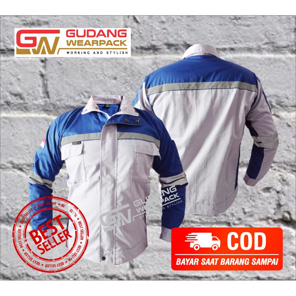 Star Wearpack - Seragam Kerja Proyek Atasan Model Semi Jaket Warna Abu Muda Kombinasi Benhur