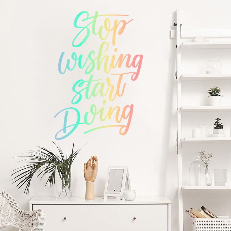 Stiker Dinding Desain Slogan Stop Wishing Start Doing Untuk Dekorasi Kamar Tidur