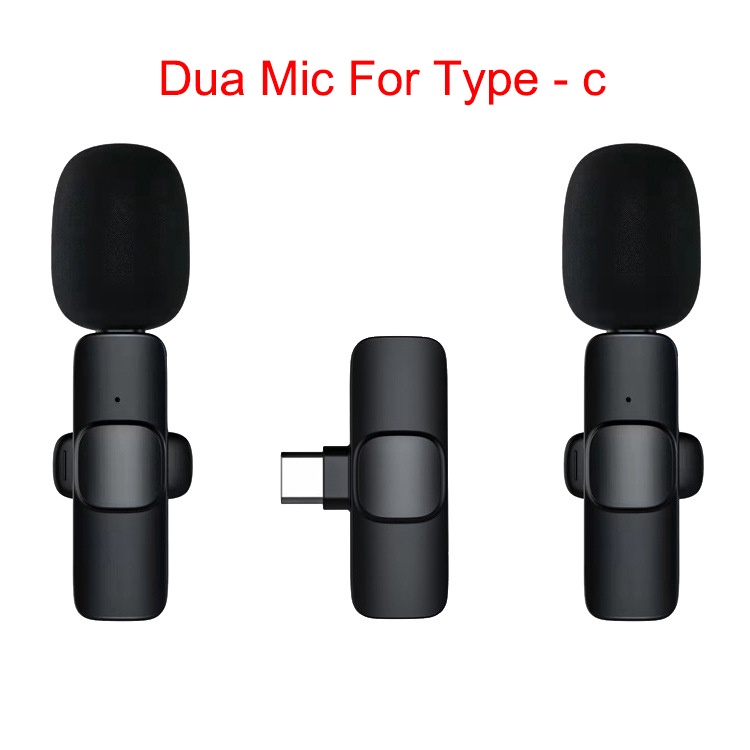 Wireless Lavalier Microphone Portable Audio Video Recording Mic For IPhone Android Live Game Mobile Phone Camera / Mic Wireless Hp Vlog Youtuber Portable Mic for Iphone and Android Smartphone Condenser-DUA MIC For type-c