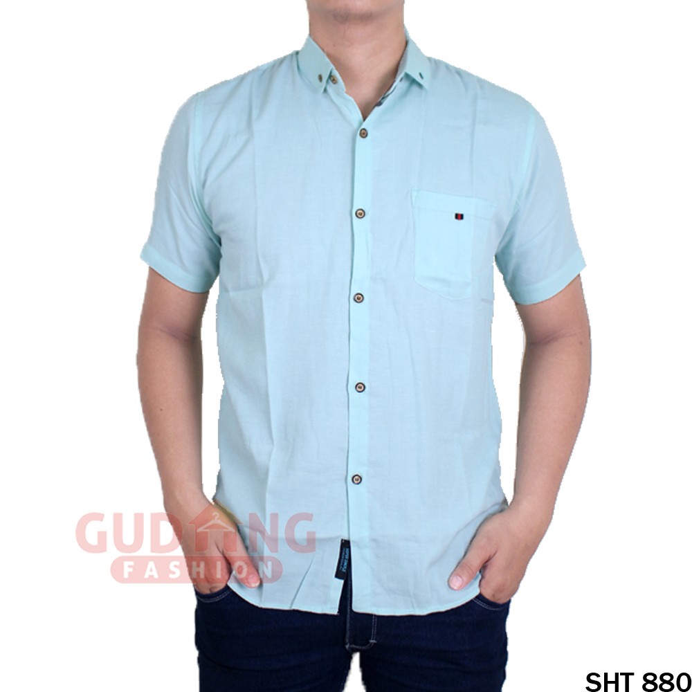 Baju Kemeja Cowok Lengan Pendek Katun Oxford Polos - SHT 880