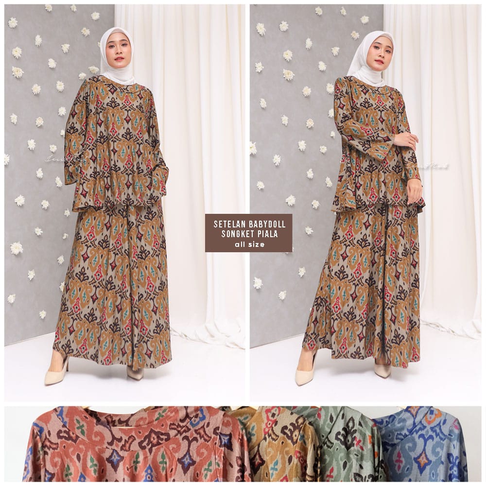 Setelan Celana Kulot Babydoll Motif Etnik Denim Calvin Jeans