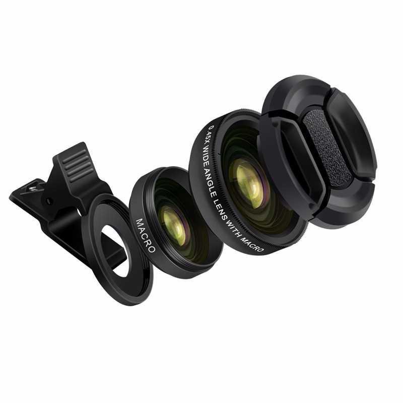 APEXEL Lensa Super Wide Angle Lens + Macro Smartphone - APL-0.45WM [Hitam]