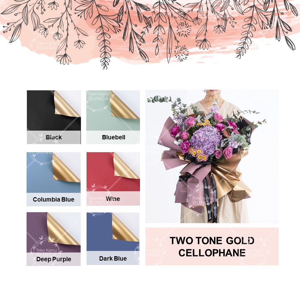 

[5 Lembar] Cellophane Two Tone Gold BiColor Emas Solid | Flower Wrap / Kertas Buket Bunga