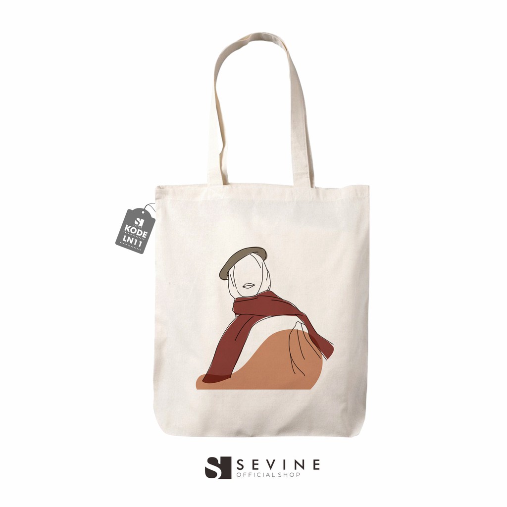 Sevine Tote Bag Resleting Tas Wanita Totebag Aesthetic Nordic Line Art Series - LN