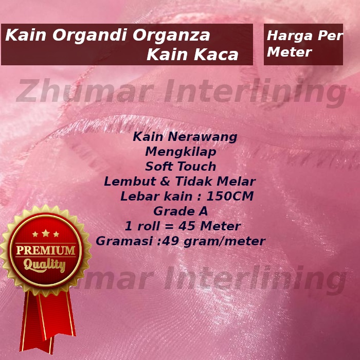 Kain Bahan Organza Organdi Kain Kaca Premium Soft Touch High Luster