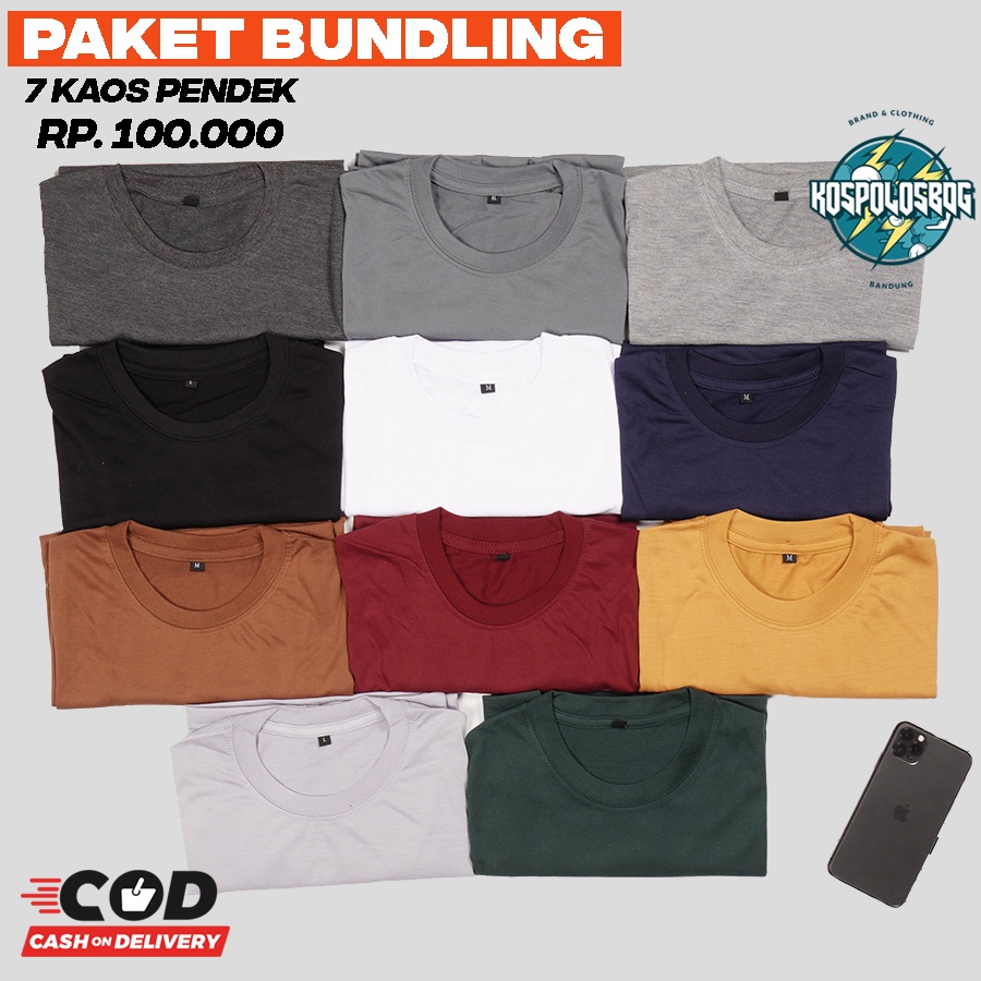 [PAKET HEMAT 7 PCS] KAOS POLOS PE SOFT SEMI COMBED LENGAN PENDEK 30'S / PRIA &amp; WANITA 100% ORIGINAL